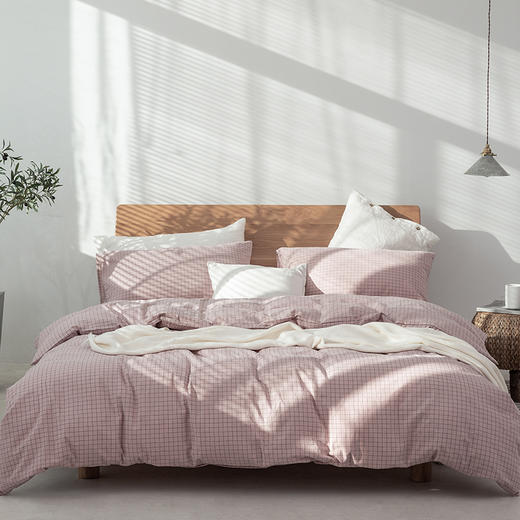 【水洗棉小格纹套件】无印格纹水洗棉三件套良品全棉4件套纯棉床单床笠被套床上用品四件套 商品图4