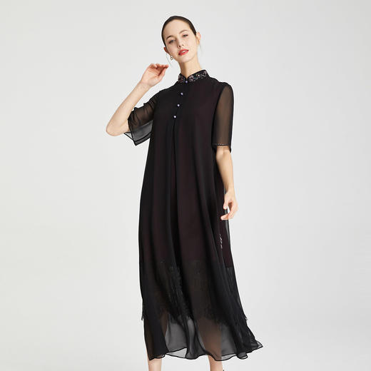 RF8A7斯尔丽瑟俪立体定位花烫钻中式宽松版长款连衣裙 商品图2