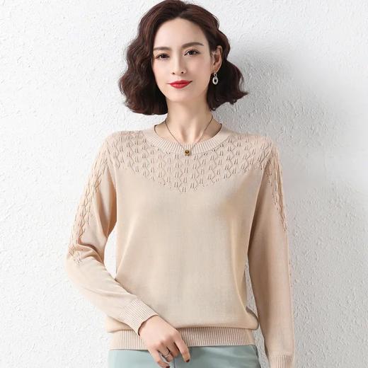 LZ68951 宽松显瘦镂空冰丝打底衫圆领套头毛衣春秋 商品图1