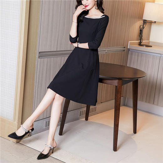 新款知性气质经典小黑裙，时尚通勤法式修身显瘦中长款连衣裙AHM- ymd2211 商品图1