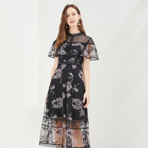 RF8B1斯尔丽瑟俪夏季上新十字刺绣网纱蕾丝雅致短袖连衣裙 商品图2