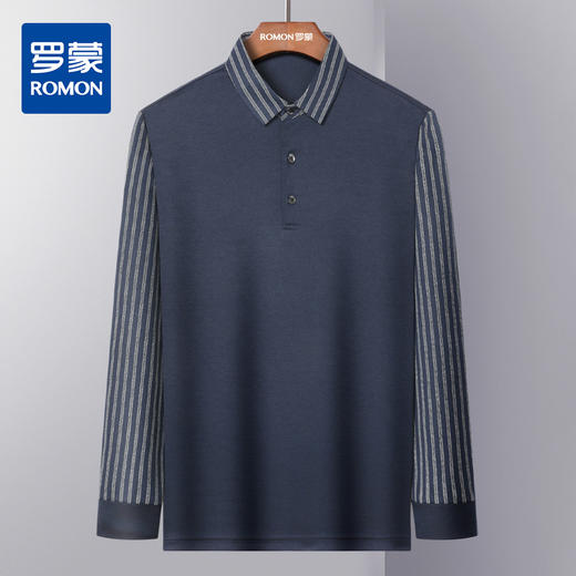 【拼色条纹】罗蒙polo衫男长袖春夏新款商务休闲通勤百搭男士t恤 商品图7