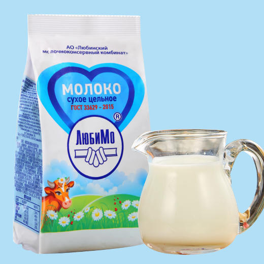 【中欧班列精选】 俄罗斯进口奶粉原装全脂/脱脂乳粉牛奶柳宾斯基500g/袋 商品图0