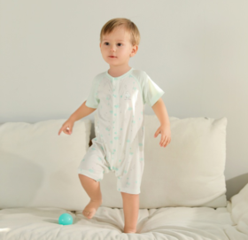 棉果果夏款莫代尔插肩对开短袖连体衣M201722422222