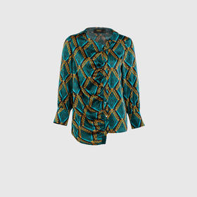 不对称门襟捏褶衬衣