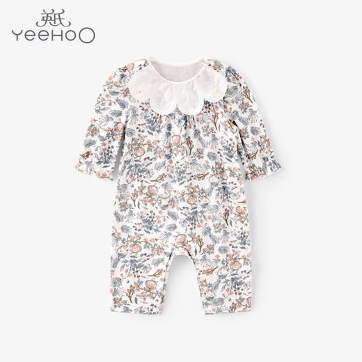 英氏婴儿连体衣春夏2022新款女宝碎花蛤衣爬服花边领YRHAJ12170A 商品图0