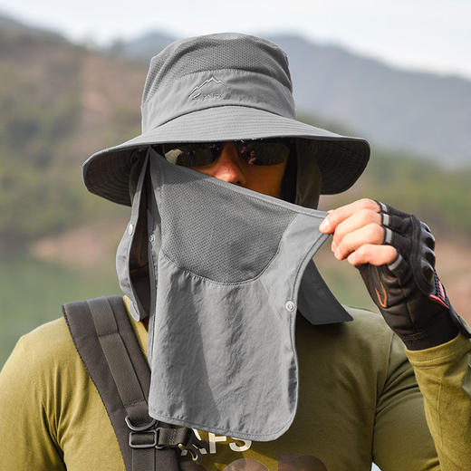 防晒帽子男士钓鱼帽夏季渔夫帽户外登山太阳帽遮脸防紫外线遮阳帽 商品图2