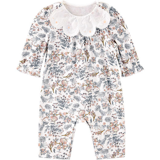 英氏婴儿连体衣春夏2022新款女宝碎花蛤衣爬服花边领YRHAJ12170A 商品图4