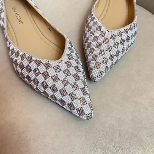 IUIU SECOND2022春季新款棋牌格烫钻伴娘鞋仙女鞋婚鞋舒适平底 商品图3