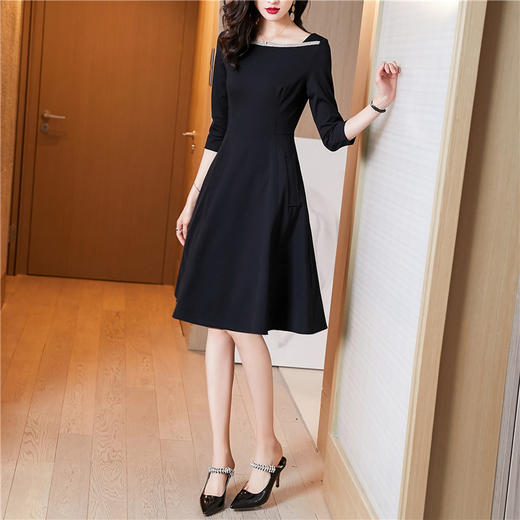 新款知性气质经典小黑裙，时尚通勤法式修身显瘦中长款连衣裙AHM- ymd2211 商品图0