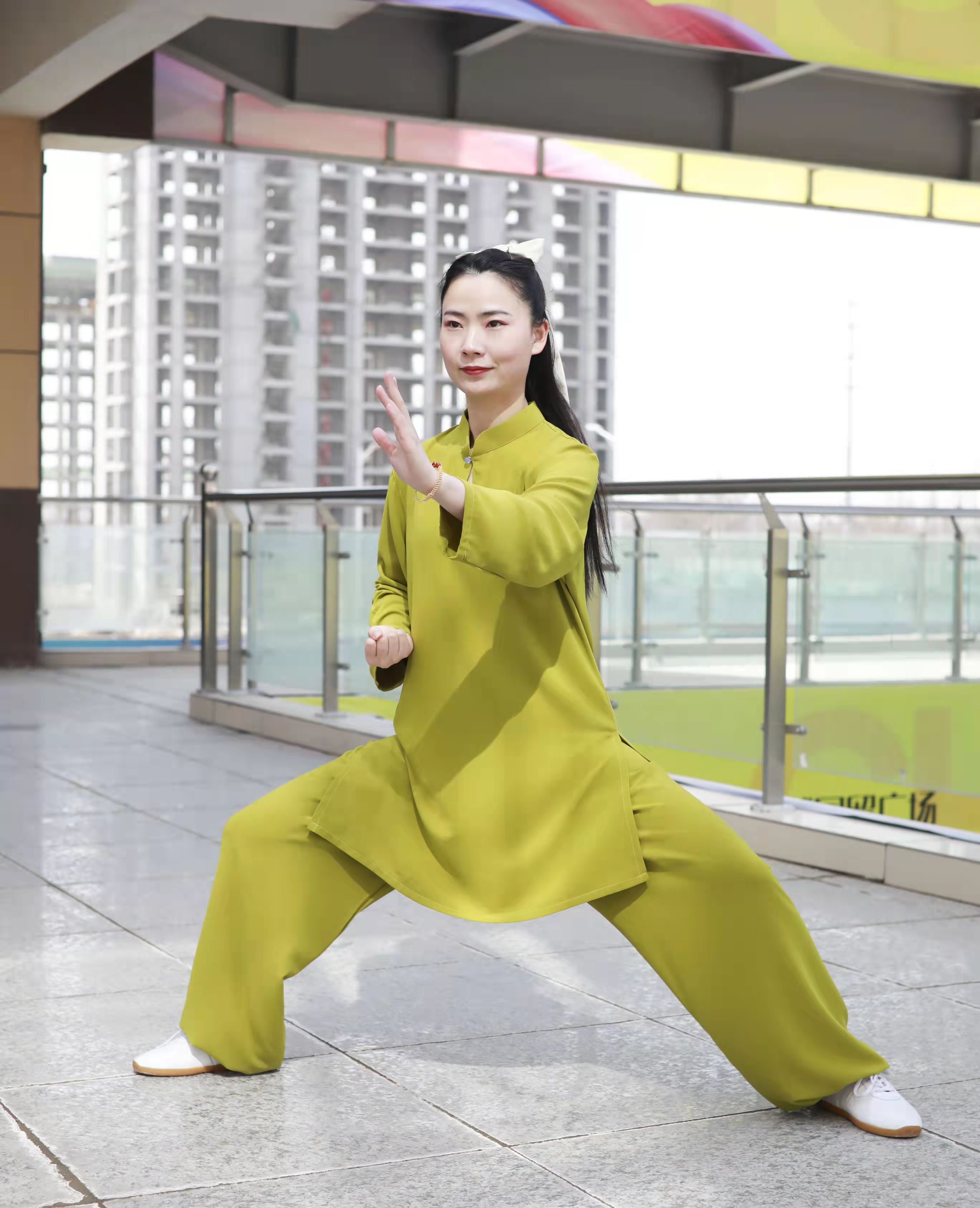 【女款】人间四月：水滴领樱草黄中长款改良中式服装太极服禅服太极服