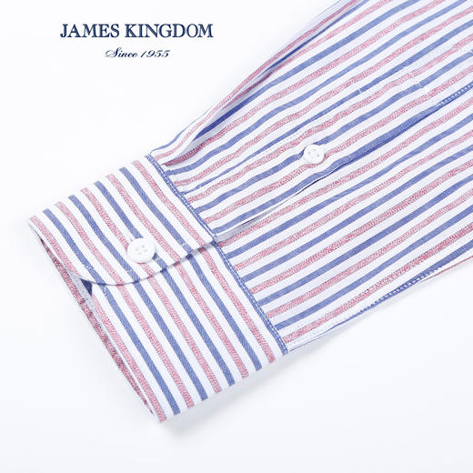 占姆士Jameskingdom男士休闲衬衣男长袖条纹春秋全棉衬衫新款 商品图4