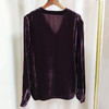 丁摩 春秋洋气真丝丝绒上衣女衬衫宽松长袖V领打底衫Q121207-DS399 商品缩略图8