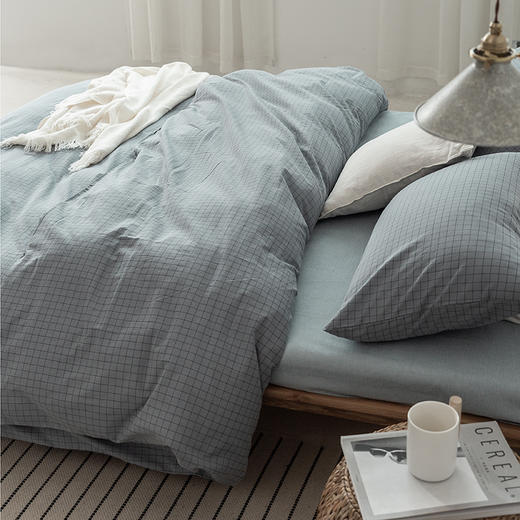 【水洗棉小格纹套件】无印格纹水洗棉三件套良品全棉4件套纯棉床单床笠被套床上用品四件套 商品图11
