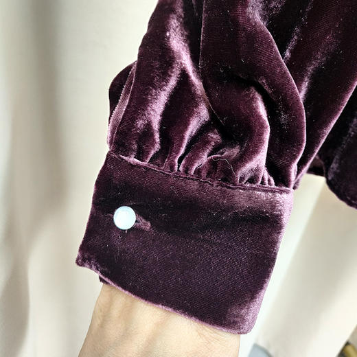 丁摩 春秋洋气真丝丝绒上衣女衬衫宽松长袖V领打底衫Q121207-DS399 商品图10