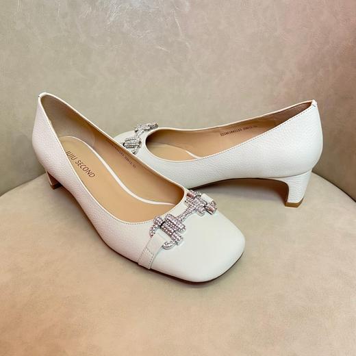 IUIU SECOND2022春新款方头浅口水钻扣高跟鞋女粗跟小众气质中跟 商品图3