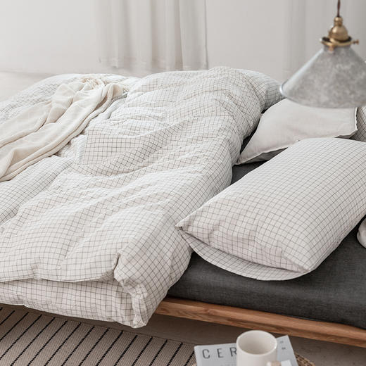 【水洗棉小格纹套件】无印格纹水洗棉三件套良品全棉4件套纯棉床单床笠被套床上用品四件套 商品图3