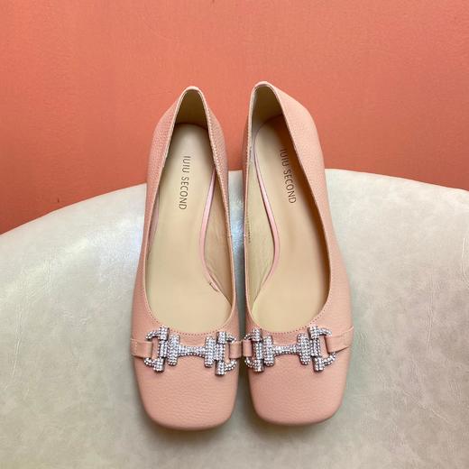 IUIU SECOND2022春新款方头浅口水钻扣高跟鞋女粗跟小众气质中跟 商品图2