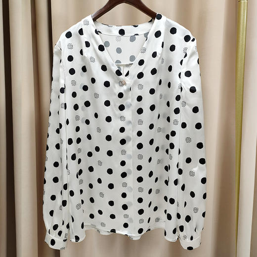 丁摩 春夏真丝衬衫V领桑蚕丝上衣别致大码上衣Q122012-DA499 商品图0