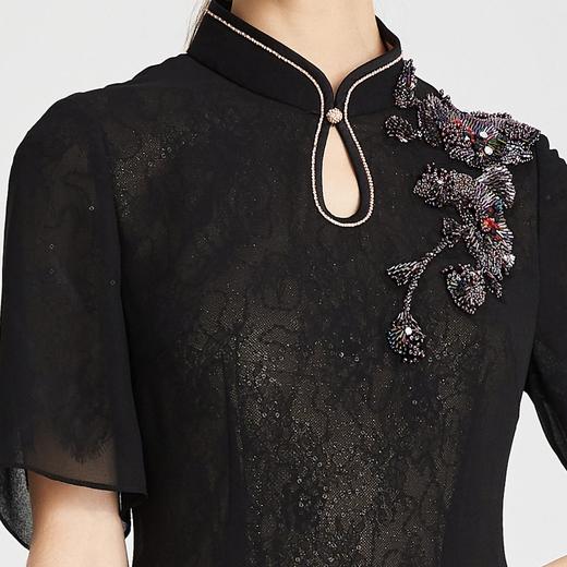 RF8A8斯尔丽瑟俪夏上新中式雪纺烫钻显瘦修身水滴领连衣裙 商品图4