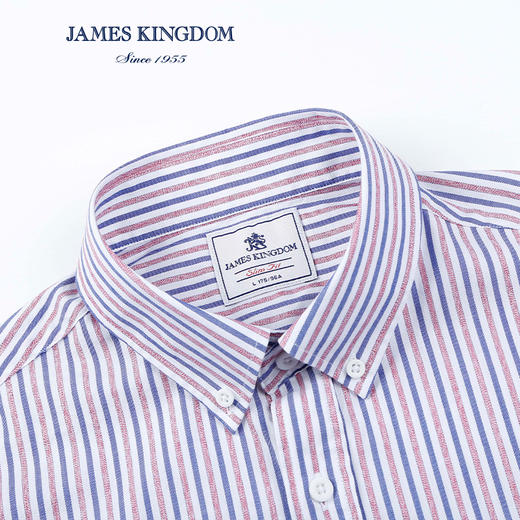 占姆士Jameskingdom男士休闲衬衣男长袖条纹春秋全棉衬衫新款 商品图1