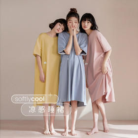 清新简约白月光 睡裙女夏季棉短袖中长款薄款家居服睡衣裙