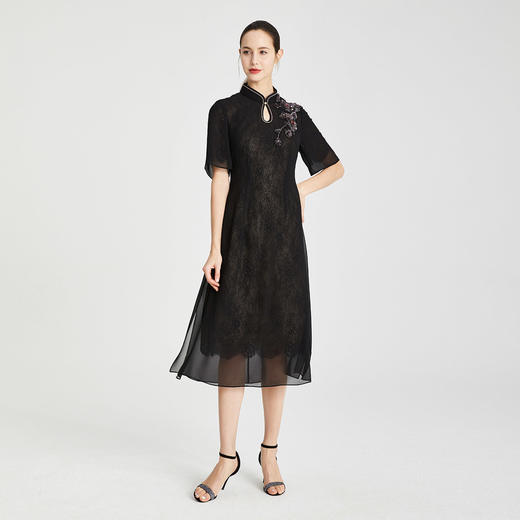 RF8A8斯尔丽瑟俪夏上新中式雪纺烫钻显瘦修身水滴领连衣裙 商品图3