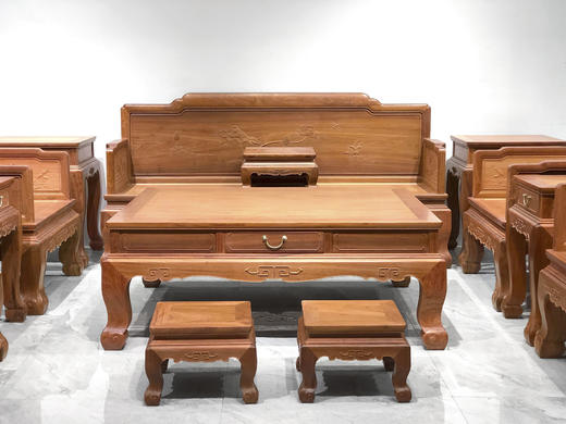 红桥红  家具严选  缅甸花梨（大果紫檀）【三弯腿荷韵沙发十三件套】 商品图2