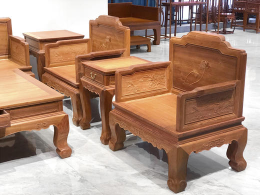 红桥红  家具严选  缅甸花梨（大果紫檀）【三弯腿荷韵沙发十三件套】 商品图7