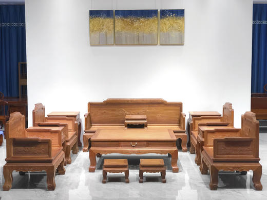 红桥红  家具严选  缅甸花梨（大果紫檀）【三弯腿荷韵沙发十三件套】 商品图1