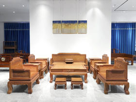 红桥红  家具严选  缅甸花梨（大果紫檀）【三弯腿荷韵沙发十三件套】