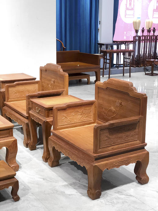 红桥红  家具严选  缅甸花梨（大果紫檀）【三弯腿荷韵沙发十三件套】 商品图8