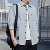 【新款上市~2022时尚百搭！】100%纯棉短袖衬衫男春秋休闲港风工装衬衣青年宽松韩版七分袖上衣 商品缩略图3