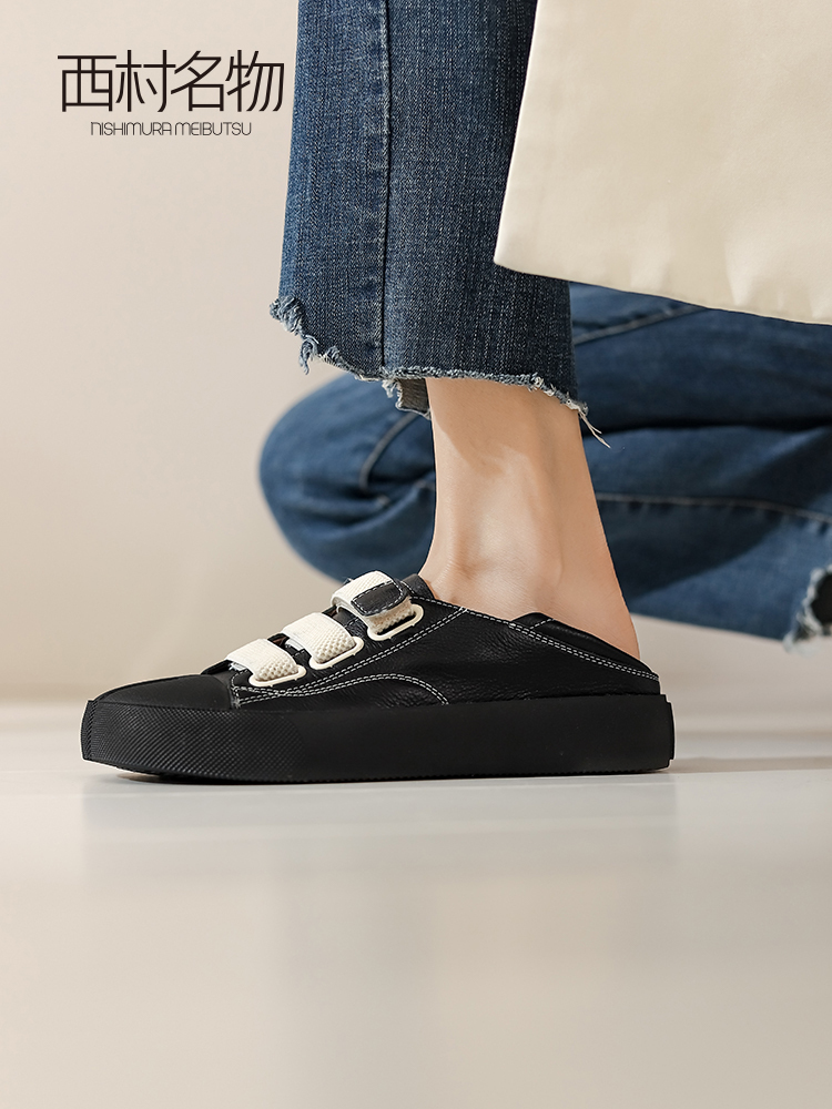 西村名物2022春季新款魔术贴韩版潮女鞋平底搭扣懒人鞋板鞋18581