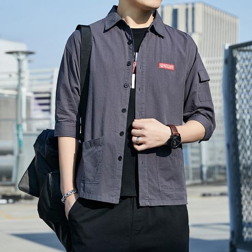 【新款上市~ 时尚休闲百搭！】夏季纯棉工装衬衫七分袖衣服韩版潮流帅气休闲百搭宽松衬衣男外套 商品图4