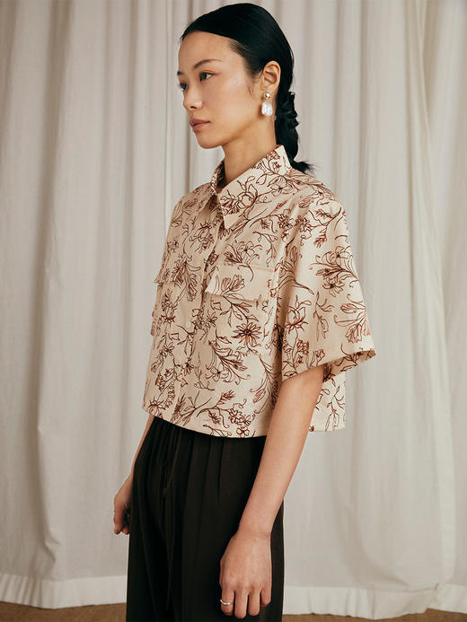 HeyDress法式印花衬衫女夏季高级别致短袖衬衣宽松小众短款上衣 商品图2