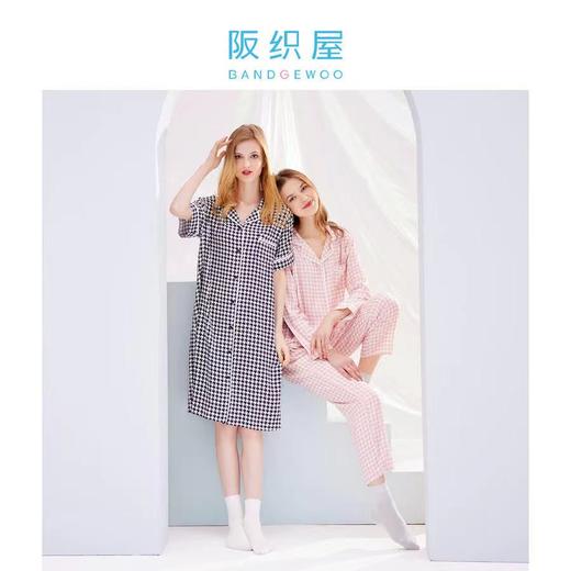 阪织屋亲肤人棉千鸟格印花女上长袖长裤开衫套装/短袖开衫6522550260103 / 6522550032103 商品图0