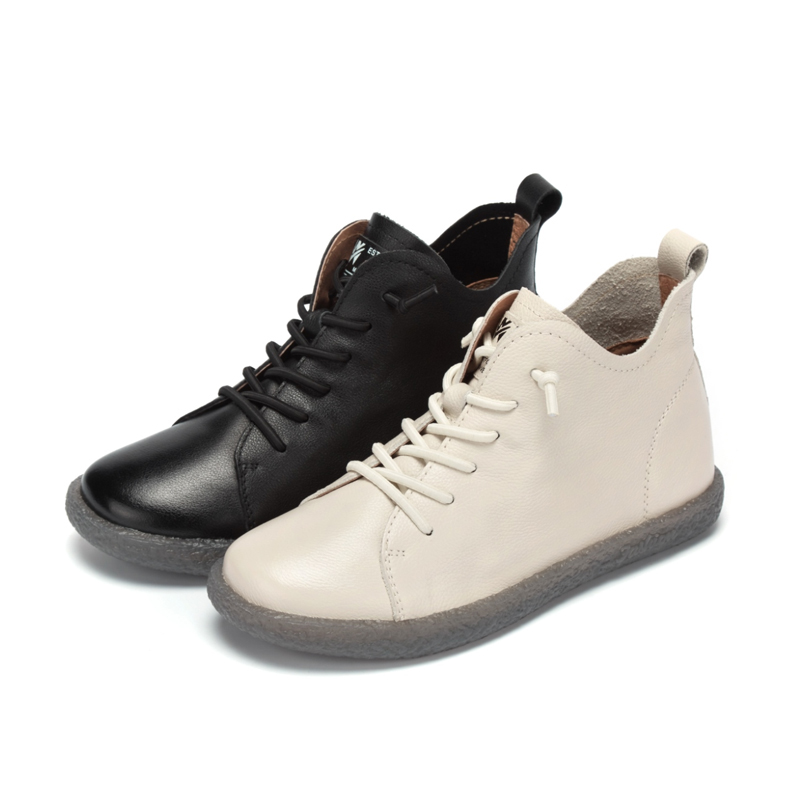 西村名物2020冬季新款短靴牛皮革平底英伦风复古时装靴女X20DF40011