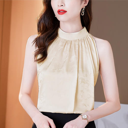 挂脖吊带背心，设计感小众缎面无袖仿真丝衬衫上衣KQL-1328 商品图1