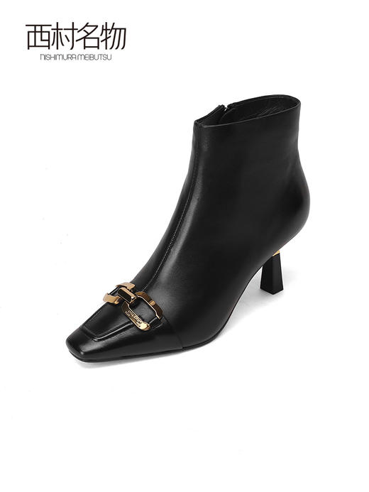 西村名物2021冬季新款方头短靴*雅及踝靴侧拉链细高跟靴T21DS44981 商品图0