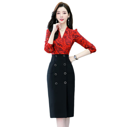 优雅时尚v领设计，气质性感百搭拼接韩版连衣裙  HR-WB22019 商品图4