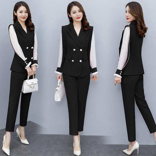 XS-93189套装女2022春季新款休闲气质时尚显瘦大气裤子拼接时髦两件套韩版 商品图1