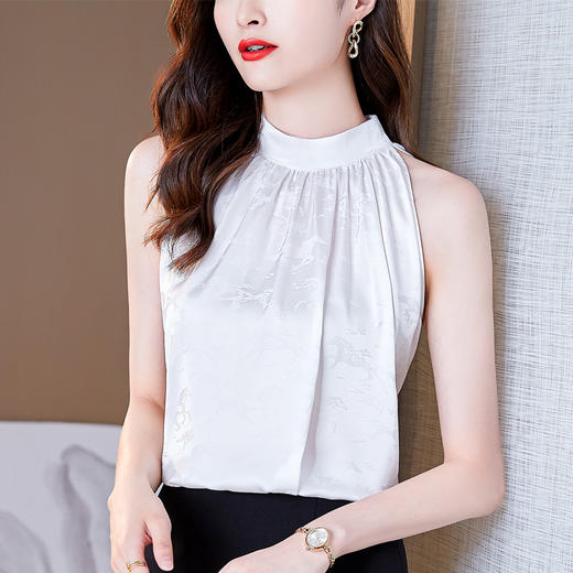 挂脖吊带背心，设计感小众缎面无袖仿真丝衬衫上衣KQL-1328 商品图3