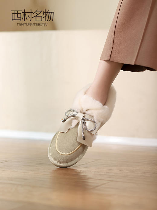 西村名物2021冬季新款毛球雪地靴女皮毛一体丝带蝴蝶鞋加绒T21CM36441 商品图0