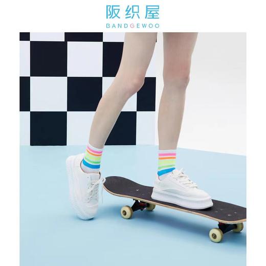 阪织屋棉质彩虹条纹提花短筒女袜7142133772300 商品图0