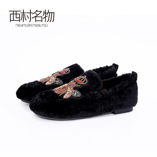 西村名物2020春季新款时髦蜜蜂图案平底毛毛鞋乐福鞋女 20AM19251 商品图0