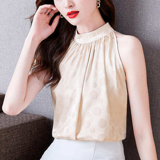 挂脖吊带背心，设计感小众缎面无袖仿真丝衬衫上衣KQL-1328 商品图2