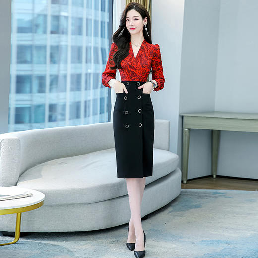 优雅时尚v领设计，气质性感百搭拼接韩版连衣裙  HR-WB22019 商品图2