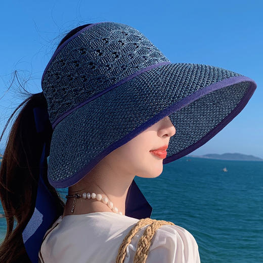 大沿空顶帽韩版宽沿可折叠太阳帽夏天户外透气帽  JC-0011 商品图1