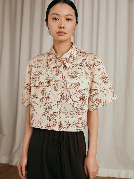 HeyDress法式印花衬衫女夏季高级别致短袖衬衣宽松小众短款上衣 商品图0